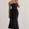 To Me | Black Bandeau Midi Dress With Oversized Bow