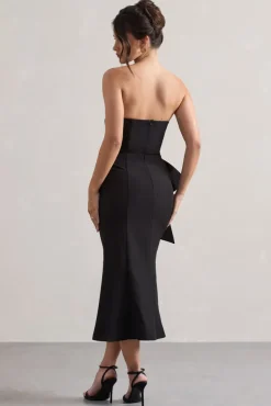 To Me | Black Bandeau Midi Dress With Oversized Bow