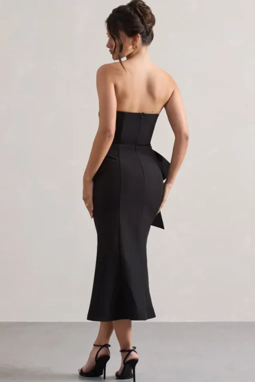 To Me | Black Bandeau Midi Dress With Oversized Bow