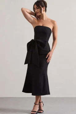 To Me | Black Bandeau Midi Dress With Oversized Bow