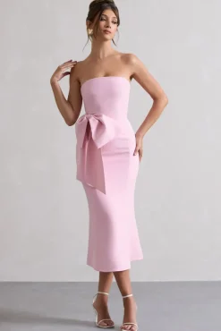 To Me | Pink Bandeau Midi Dress With Oversized Bow