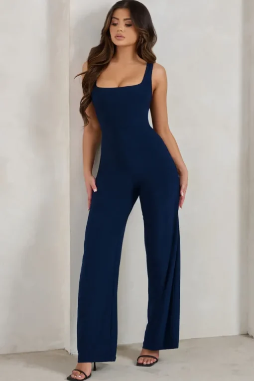 Toni | Navy Square Neck Sleeveless Jumpsuit