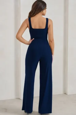 Toni | Navy Square Neck Sleeveless Jumpsuit