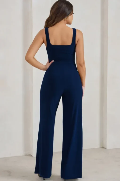 Toni | Navy Square Neck Sleeveless Jumpsuit