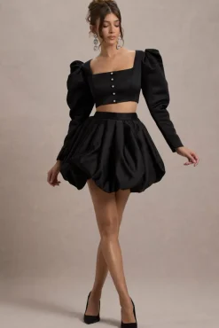 Tosca | Black Satin Bubble Mini Skirt