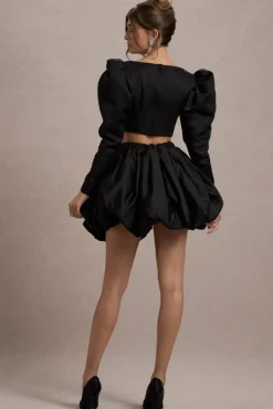Tosca | Black Satin Bubble Mini Skirt