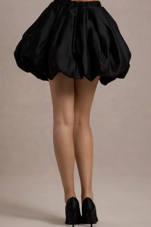 Tosca | Black Satin Bubble Mini Skirt