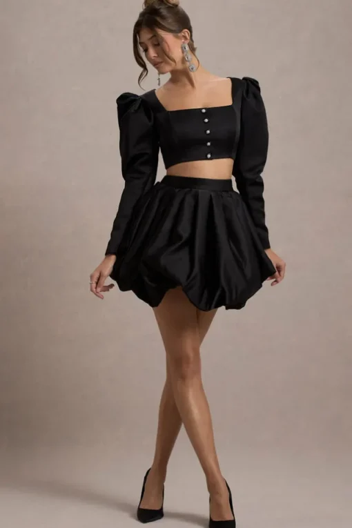 Tosca | Black Satin Bubble Mini Skirt