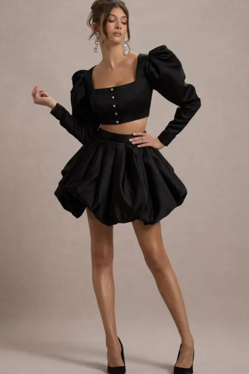 Tosca | Black Satin Bubble Mini Skirt