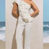 Toulouse | White One Shoulder Ruffle Flared-Leg Jumpsuit