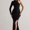 Toya | Black Asymmetric Split Maxi Dress