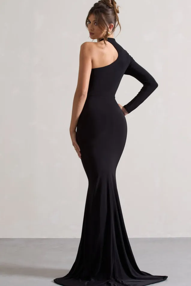 Toya | Black Asymmetric Split Maxi Dress