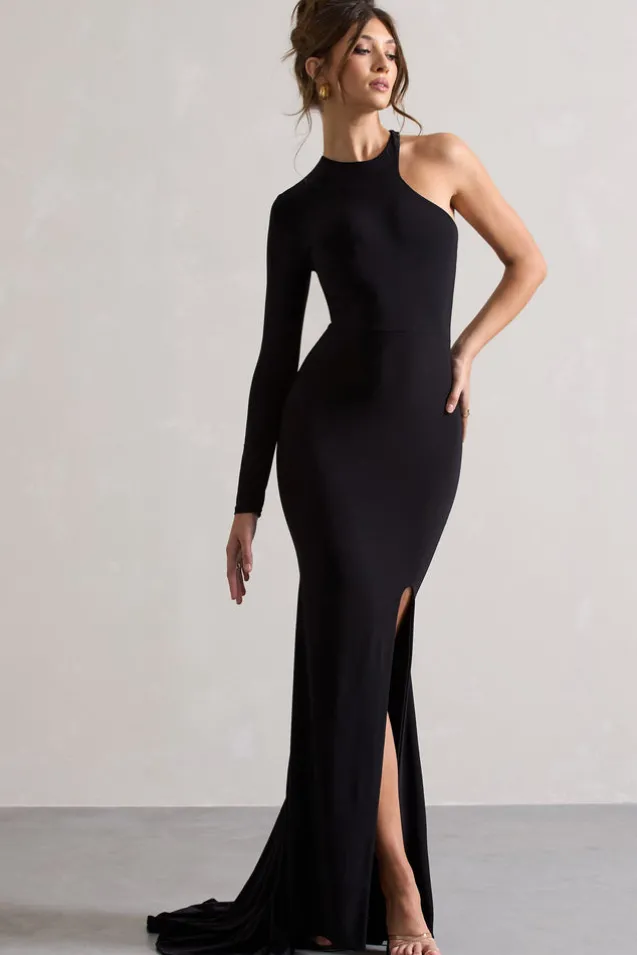 Toya | Black Asymmetric Split Maxi Dress