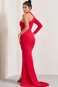 Toya | Red Asymmetric Split Maxi Dress
