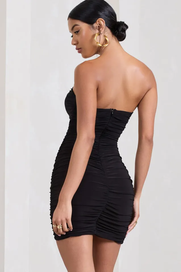 Treasure | Black Strapless Sweetheart Mini Dress With Ruffle
