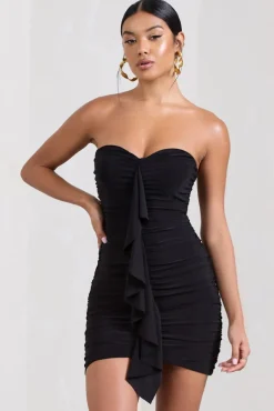 Treasure | Black Strapless Sweetheart Mini Dress With Ruffle