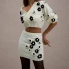 Triomphe | Cream u0026 Black Knit Floral Mini Skirt