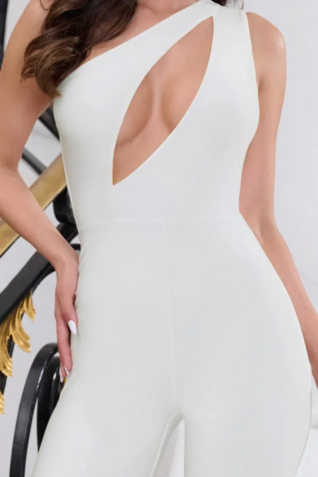 True To You | White One Shoulder Split Front Jumpsuit