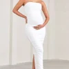 Truly | White Ruched Maternity Maxi Dress With Halter Collar