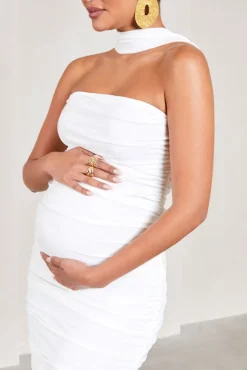 Truly | White Ruched Maternity Maxi Dress With Halter Collar