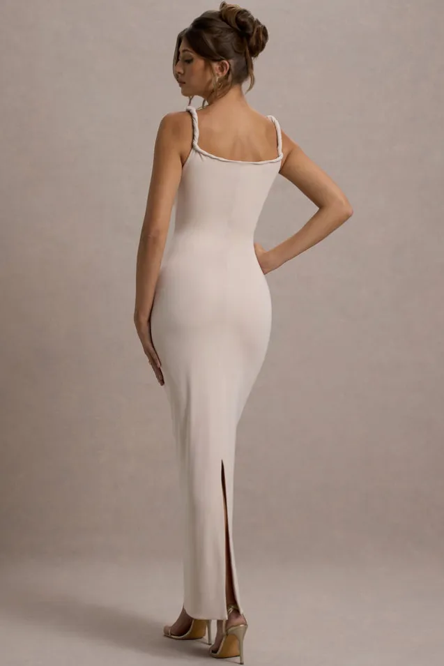 Twist Of Fate | Champagne Twist-Neck Maxi Dress