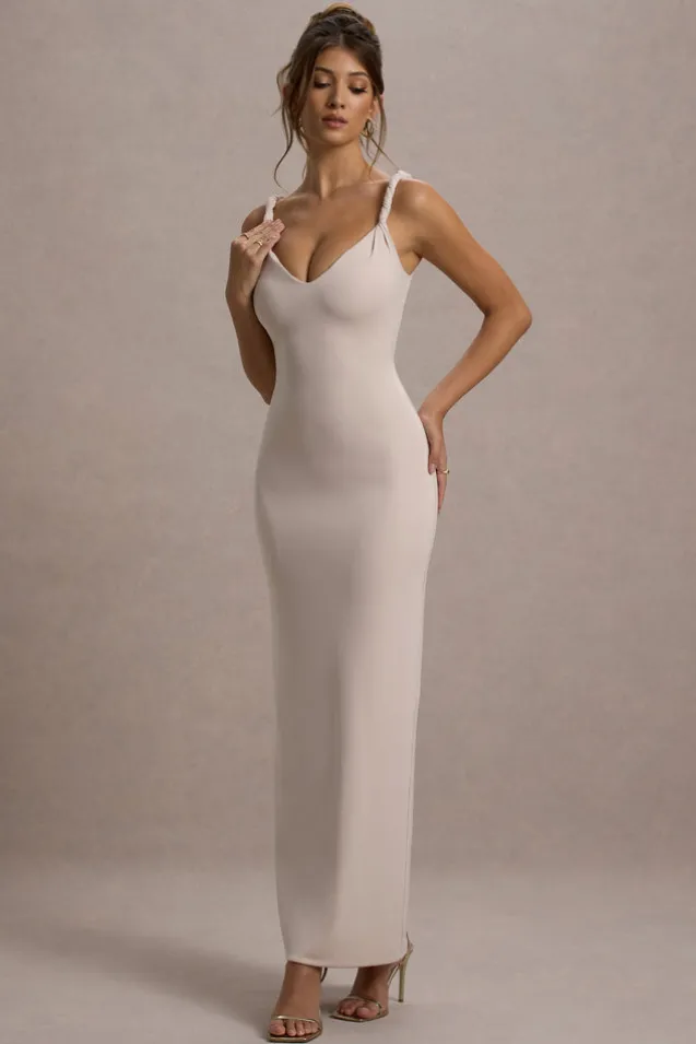 Twist Of Fate | Champagne Twist-Neck Maxi Dress