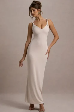 Twist Of Fate | Champagne Twist-Neck Maxi Dress
