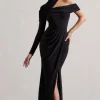 Tyla | Black Asymmetric High-Neck Split Maxi Dress