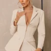 Unbeaten | Cream Plunge Corset Waist Blazer