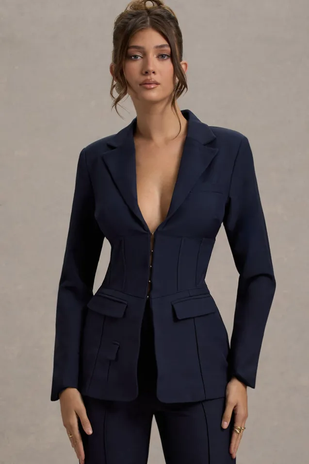Unbeaten | Navy Fitted Corset Blazer Jacket