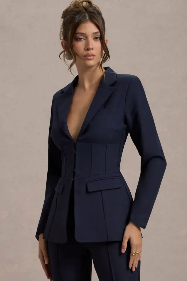 Unbeaten | Navy Fitted Corset Blazer Jacket