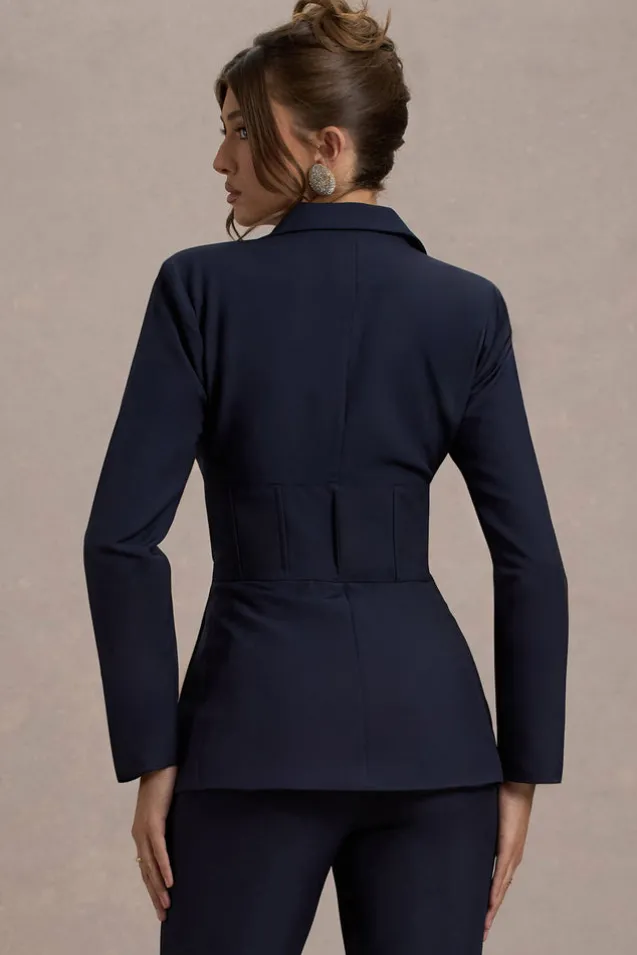 Unbeaten | Navy Fitted Corset Blazer Jacket