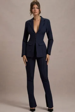 Unbeaten | Navy Fitted Corset Blazer Jacket