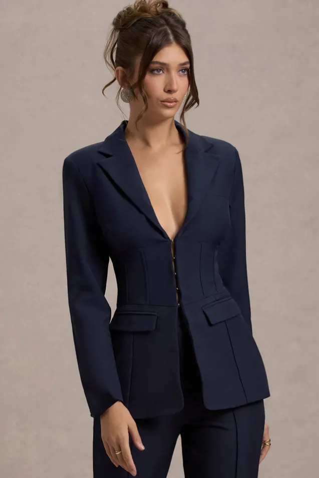Unbeaten | Navy Fitted Corset Blazer Jacket