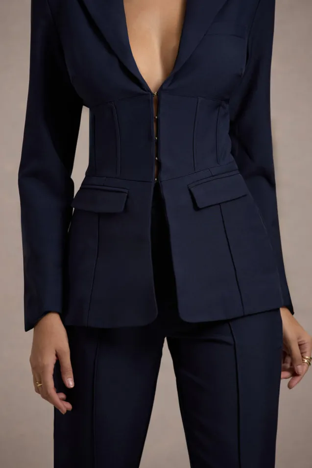Unbeaten | Navy Fitted Corset Blazer Jacket
