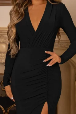 Unforgotten | Black Wrap Front Maxi Dress With Side Split