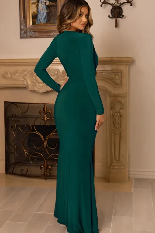 Unforgotten | Bottle Green Wrap Front Maxi Dress With Side Split