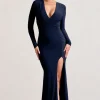 Unforgotten | Navy Wrap Front Maxi Dress With Side Split