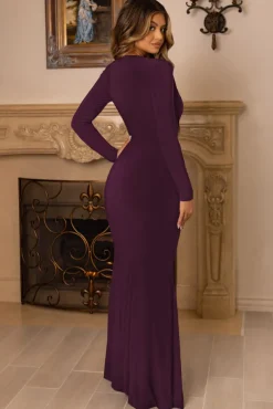 Unforgotten | Plum Wrap Front Maxi Dress With Side Split