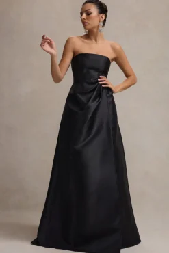 Universe | Black Bandeau Puff-Skirt Split Maxi Dress