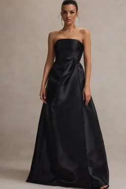 Universe | Black Bandeau Puff-Skirt Split Maxi Dress