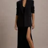 Urban | Black Plunge-Neck Boxy Oversized Blazer