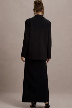 Urban | Black Plunge-Neck Boxy Oversized Blazer