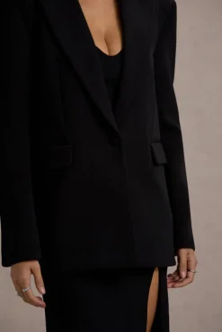 Urban | Black Plunge-Neck Boxy Oversized Blazer