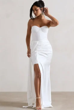 Valencia | Cream Lace Corset Maxi Dress With Detachable Skirt
