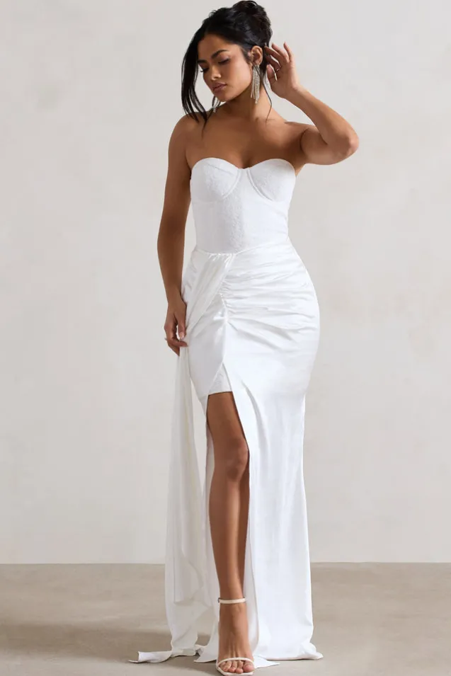 Valencia | Cream Lace Corset Maxi Dress With Detachable Skirt
