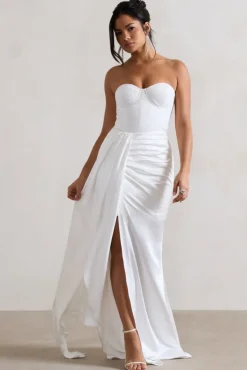 Valencia | Cream Lace Corset Maxi Dress With Detachable Skirt