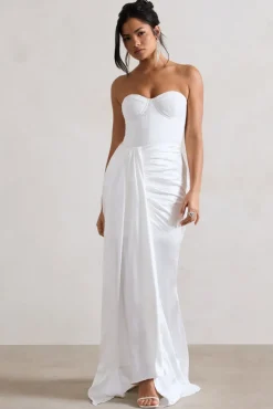 Valencia | Cream Lace Corset Maxi Dress With Detachable Skirt