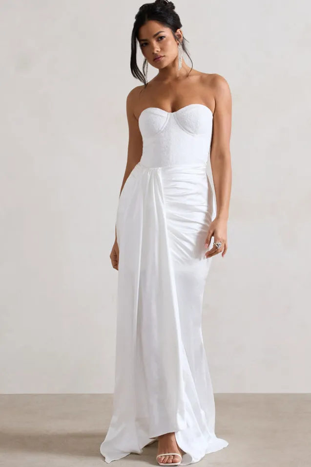 Valencia | Cream Lace Corset Maxi Dress With Detachable Skirt