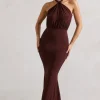 Vanessa | Chocolate Brown Knot Halter-Neck Maxi Dress